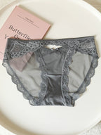 French-Inspired Vintage Mesh Panties with Bow and Lace Trim