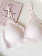 French-Inspired Vintage Pink Bra with Thin Straps and Lace Trim