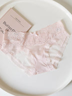 French-Inspired Vintage Pink Panties with Bow Embroidery and Lace Trim