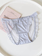 French-Inspired Low-Waist Mesh Satin Panties with Ruffle Lace Trim