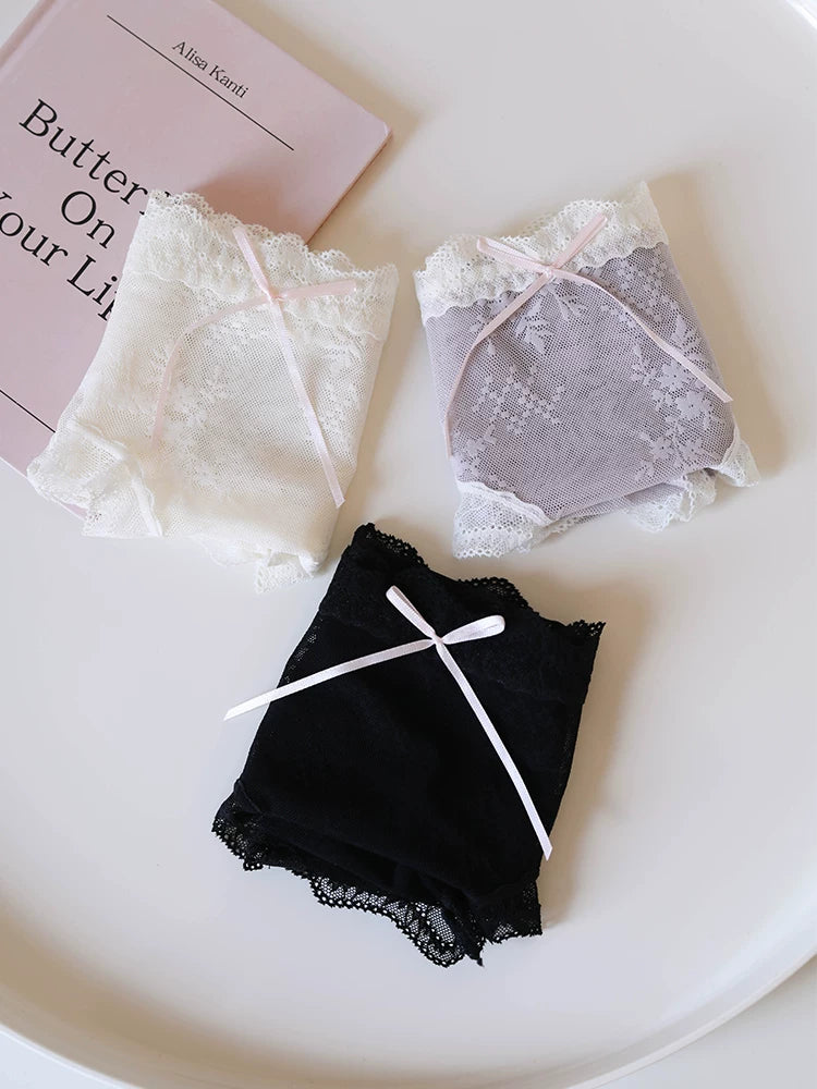 Sweet Mesh Panties with Bow Detail and Lace Trim