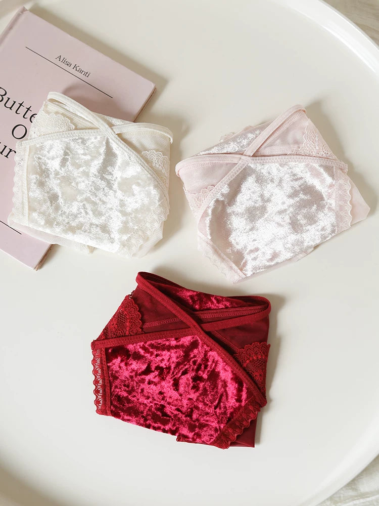 Velvet Mesh Lace Panties with Straps and Cotton Crotch