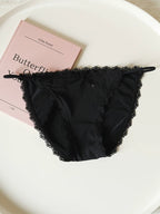 Low-Waist Ice Silk Panties with Bow Tie String and Lace Trim