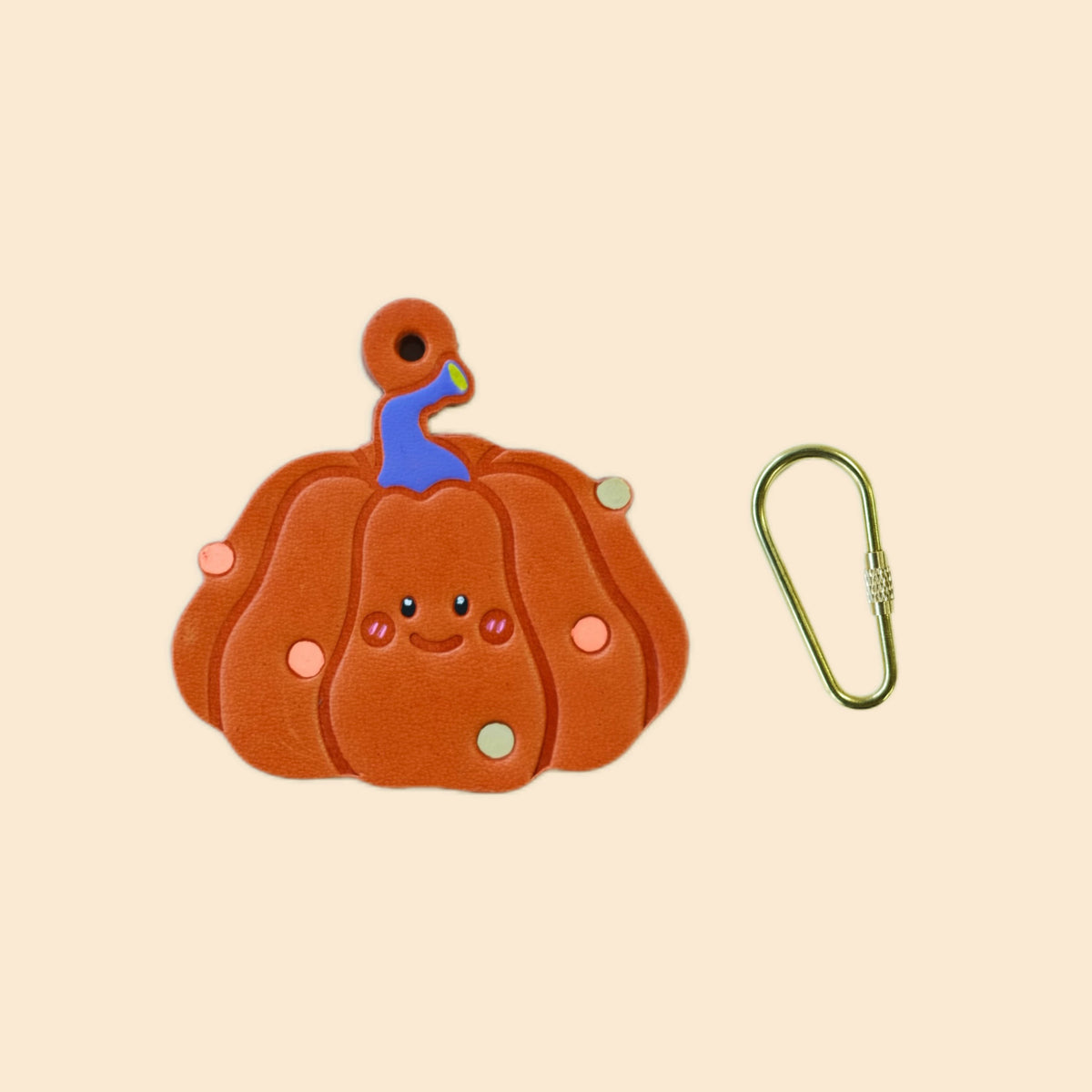 Cute Handmade Cowhide Leather Halloween Pumpkin Keychain Accessory