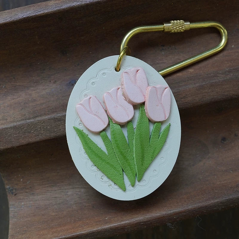 Cute Handmade Leather Flower Keychain Accessory