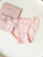 Low-Waist Ice Silk Panties with Bow Tie String and Lace Trim