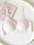 French-Inspired Vintage Pink Bra with Thin Straps and Lace Trim