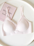 French-Inspired Vintage Pink Bra with Thin Straps and Lace Trim