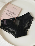French-Style Lace Panties with Heart Cutout and Mesh Trim