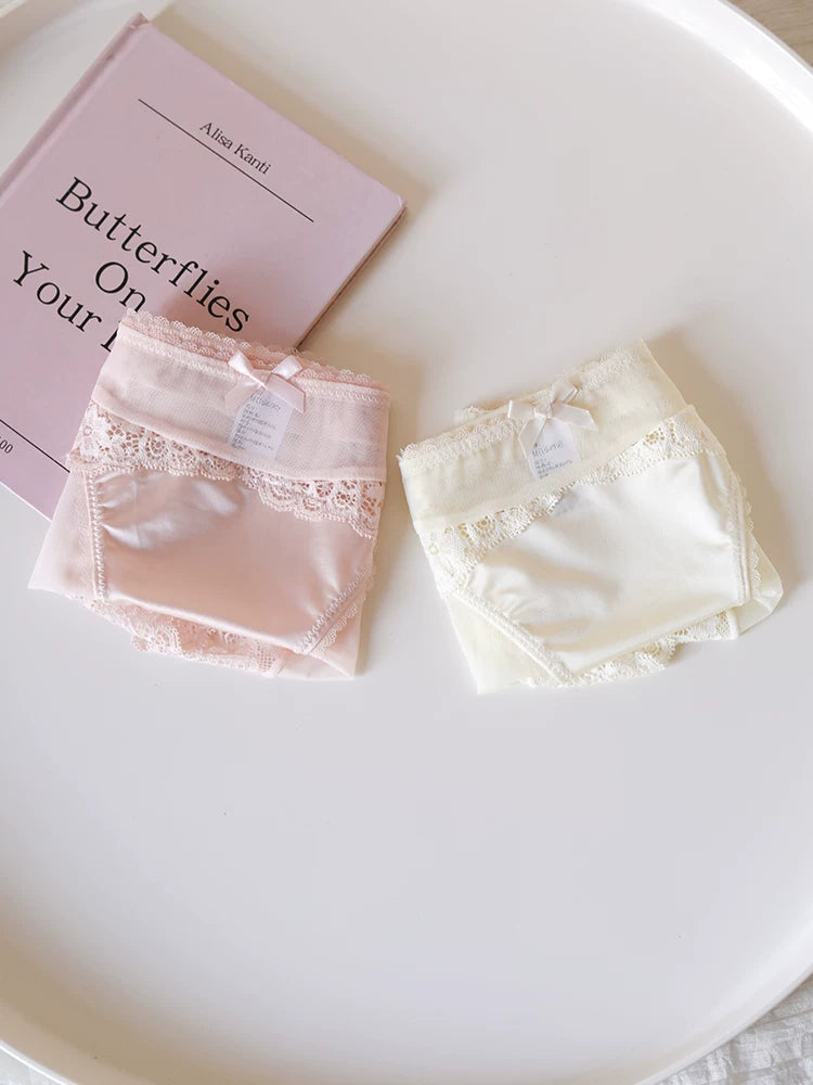 Luxury Low-Waist Satin Panties with Lace Mesh and Pure Cotton Crotch