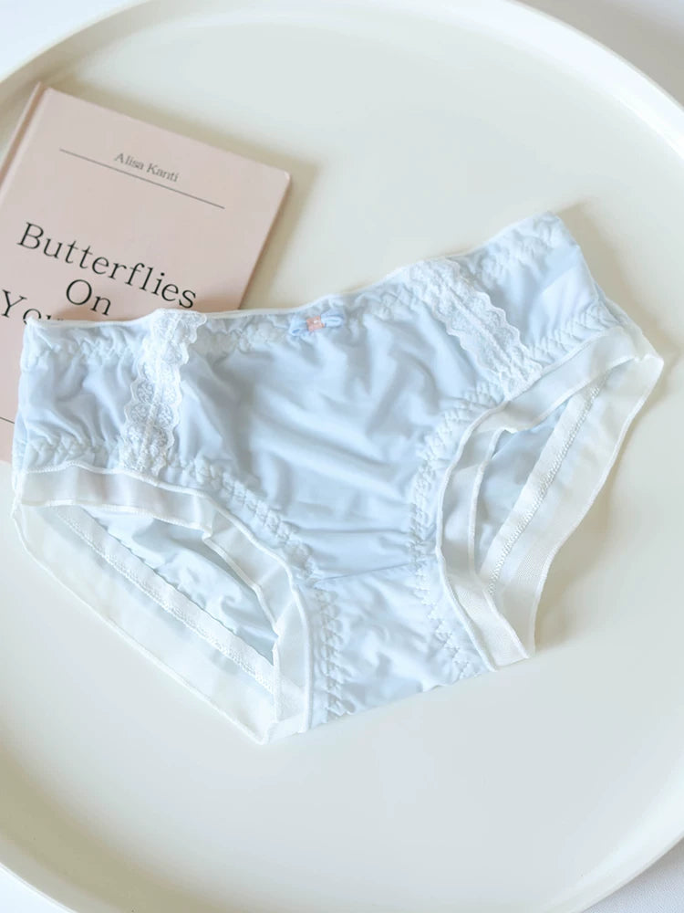 Sweet Ice Silk Panties with Bow Detail and Pure Cotton Crotch
