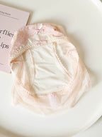 French-Inspired Vintage Panties with Bow Detail and Lace Mesh Trim