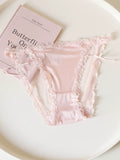 French-Inspired Vintage Satin Panties with Bow Leg Ring and Lace Trim