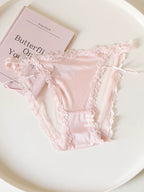 French-Inspired Vintage Satin Panties with Bow Leg Ring and Lace Trim