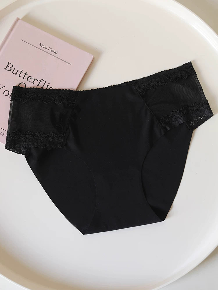 Seamless Lace Silk Panties with Delicate Trim
