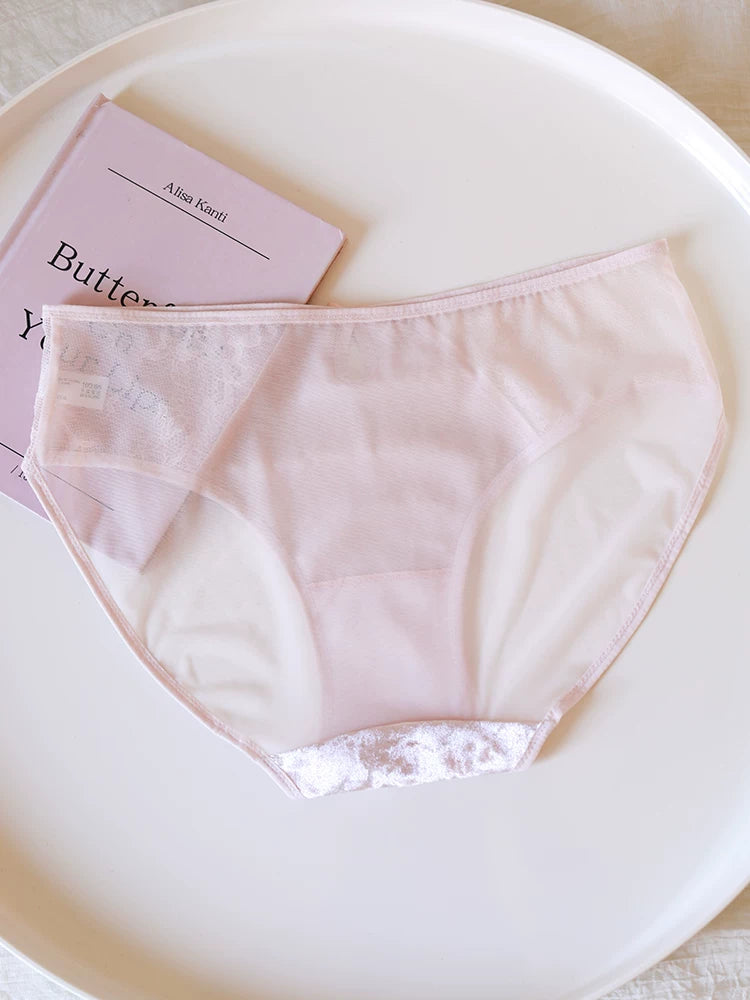 French-Inspired Vintage Mesh Panties with Velvet Bow and Lace Trim
