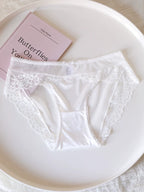Luxury Low-Waist Satin Panties with Lace Mesh and Pure Cotton Crotch