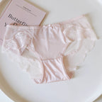 French-Inspired Vintage Floral Panties with Bow Embroidery and Lace Trim