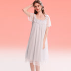 French-Inspired Vintage Camisole Nightgown with Lace Trim and Alluring Slit
