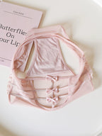 French-Inspired Vintage Mesh Panties with Bow Embroidery and Lace Trim