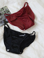 French-Inspired Vintage Satin Panties with Embroidery and Lace Trim