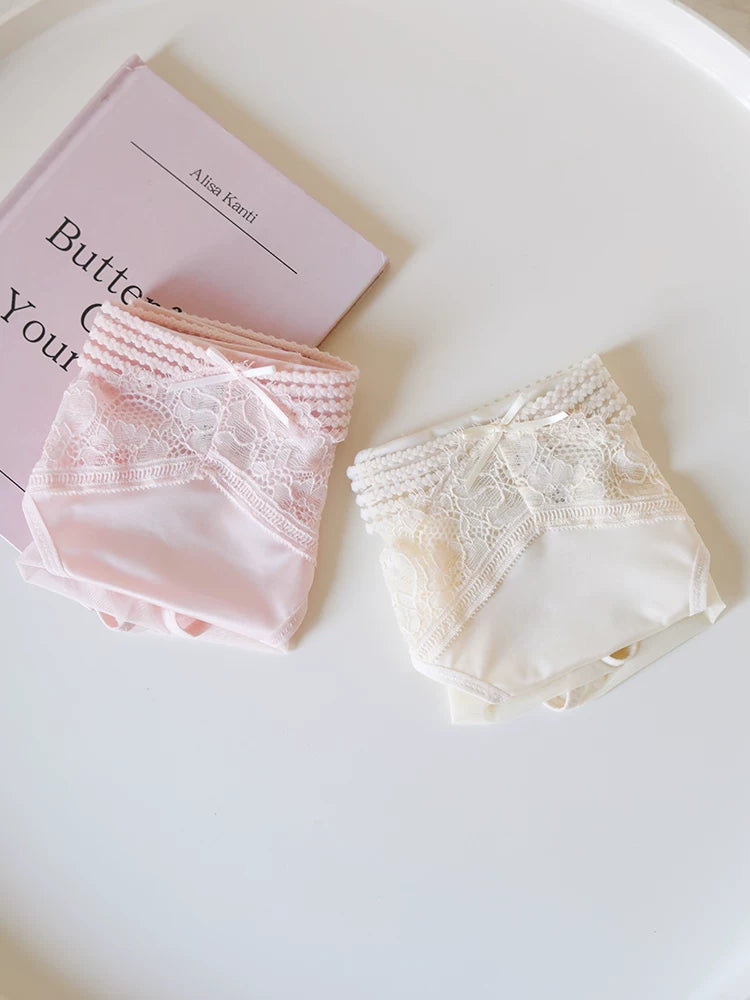 French-Inspired Vintage Mesh Panties with V-Waist and Lace Trim
