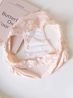 French-Inspired Soft Ice Silk Panties with Bow and Lace Trim