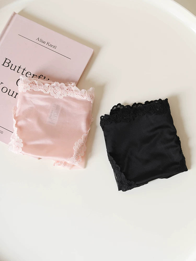 French-Inspired Vintage Satin Panties with Bow Leg Ring and Lace Trim