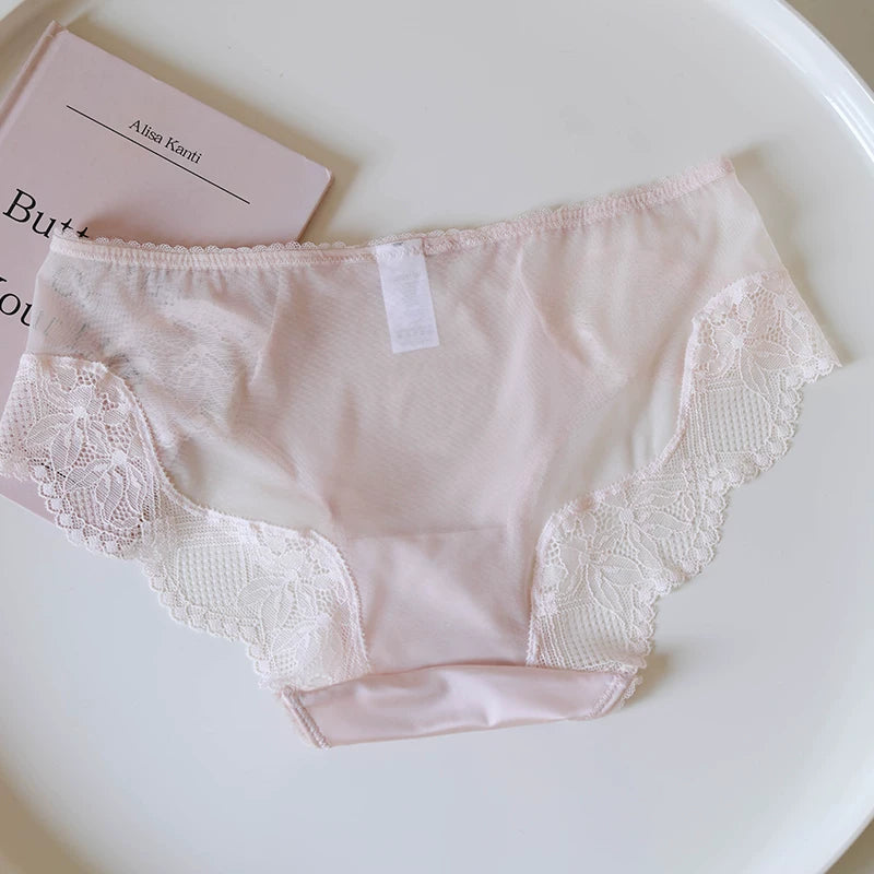 French-Inspired Vintage Floral Panties with Bow Embroidery and Lace Trim