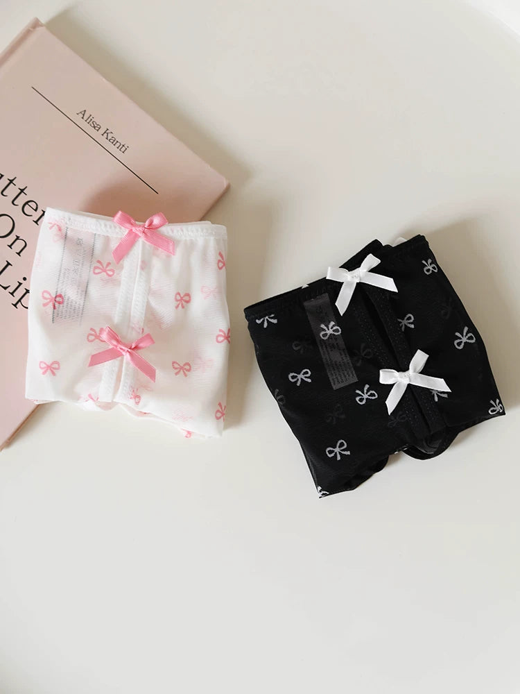 French-Inspired Vintage Panties with Bow Embroidery and Lace Trim