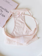 French-Inspired Vintage Mesh Panties with Bow Detail and Lace Trim