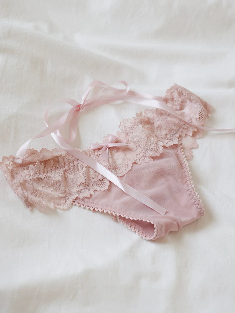French-Inspired Vintage Low-Waist Triangle Hollow Bow Lace Panties