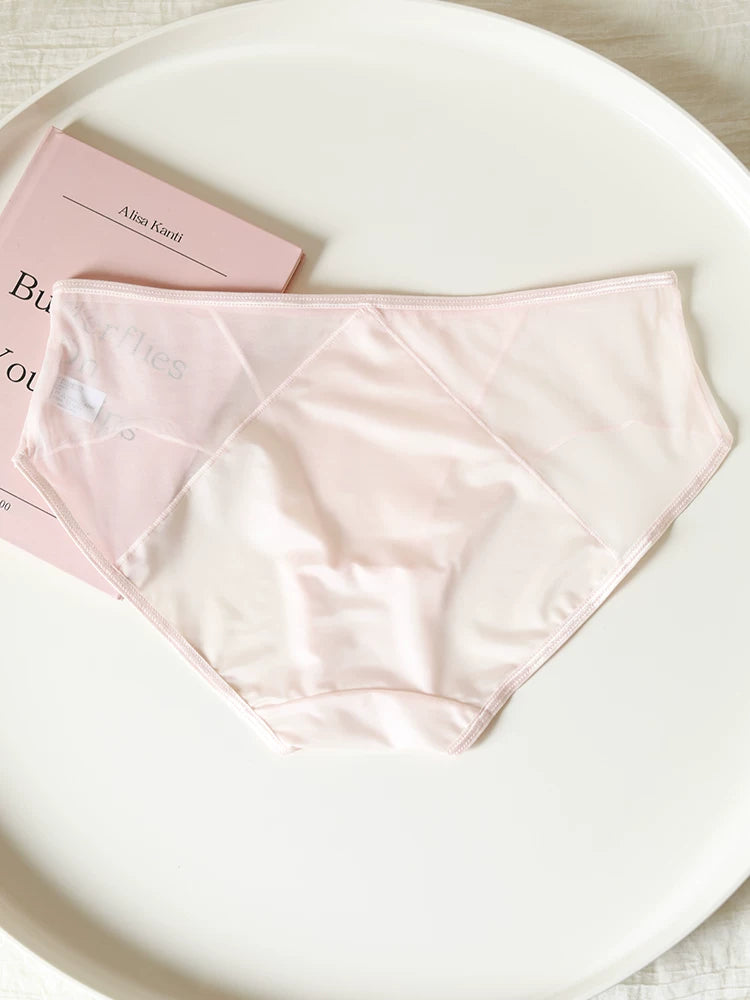 French-Inspired Luxury Satin Mesh Panties with Bow and Lace Trim