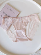 French-Style Satin Seamless Panties with Lace Trim