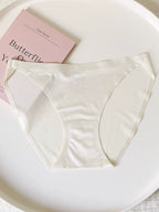 Floral Satin Ice Silk Seamless Briefs with Low-Rise Cut and Cotton Crotch