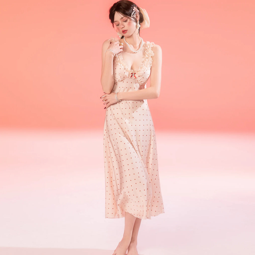 French-Inspired Vintage Camisole Nightdress with Lace Trim
