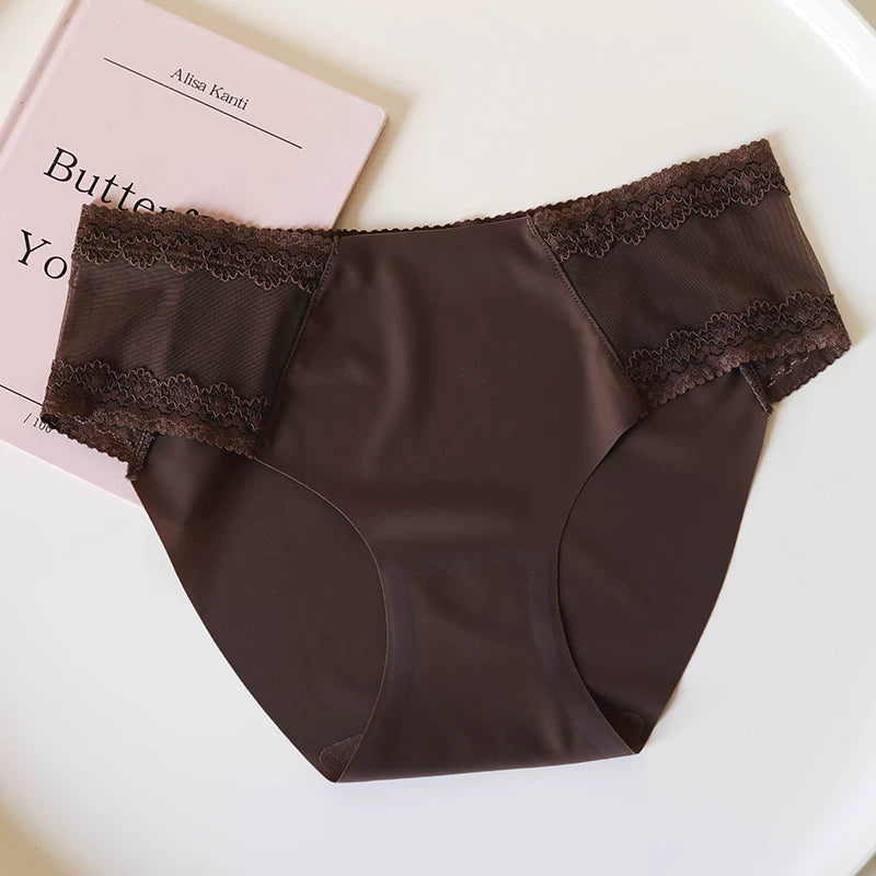 Seamless Lace Silk Panties with Delicate Trim