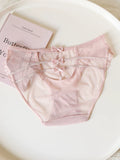 French-Inspired Vintage Mesh Panties with Bow Embroidery and Lace Trim