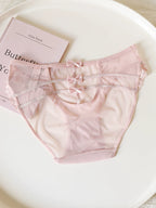 French-Inspired Vintage Mesh Panties with Bow Embroidery and Lace Trim