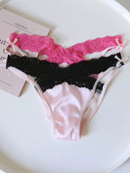 Women's Cross-Cut Hollow Mesh Panties with Lace Trim