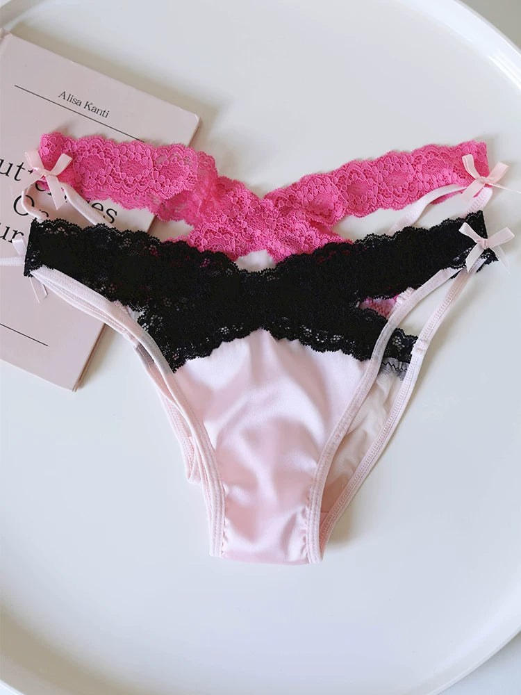 Women's Cross-Cut Hollow Mesh Panties with Lace Trim