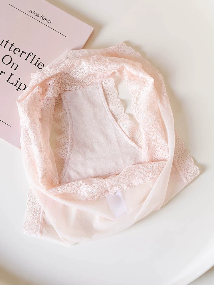 French-Inspired Vintage Mesh Panties with Lace Trim and Cotton Crotch