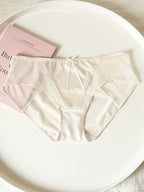French-Inspired Luxury Satin Mesh Panties with Bow and Lace Trim