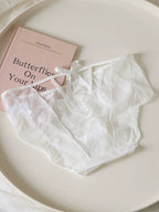 French-Inspired Vintage Panties with Bow Embroidery and Cutout Mesh