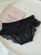French-Inspired Vintage Bow-Knot Satin Panties with Mesh and Lace Trim