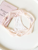 Women's Cross-Back Thong Panties with Bow and Lace Trim