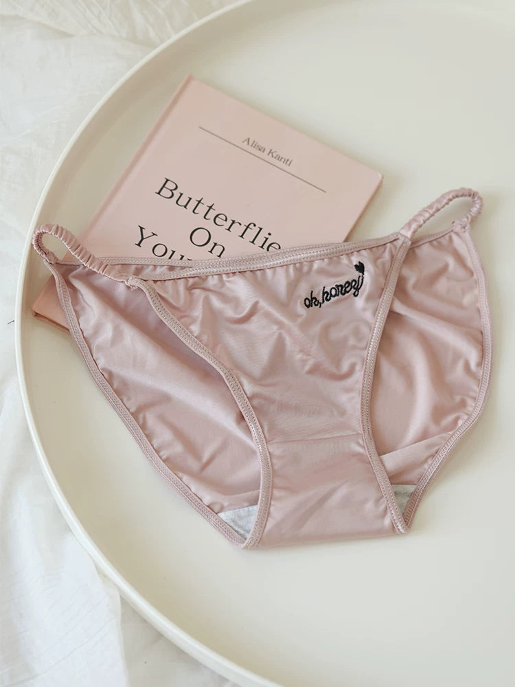 French-Inspired Vintage Satin Panties with Embroidery and Lace Trim