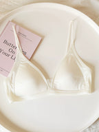Seamless Lightweight Satin Deep V Triangle Cup Wireless Bra with Thin Straps
