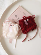 French-Inspired Low-Waist Sheer Mesh Panties with Ribbon Bow and Lace Trim