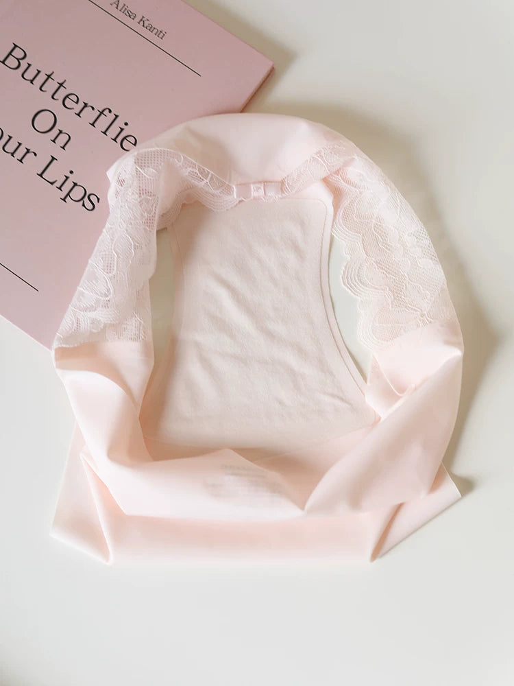 Seamless Ice Silk Low-Waist Briefs with Bow Detail and Lace Trim